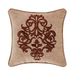 J Queen New York Luciana 18” Decorative Throw Pillow Beige Damask NEW